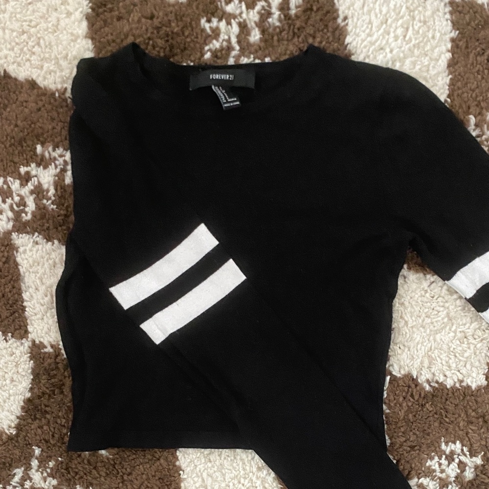 Forever 21 Black Top with White Sleeve Stripes
